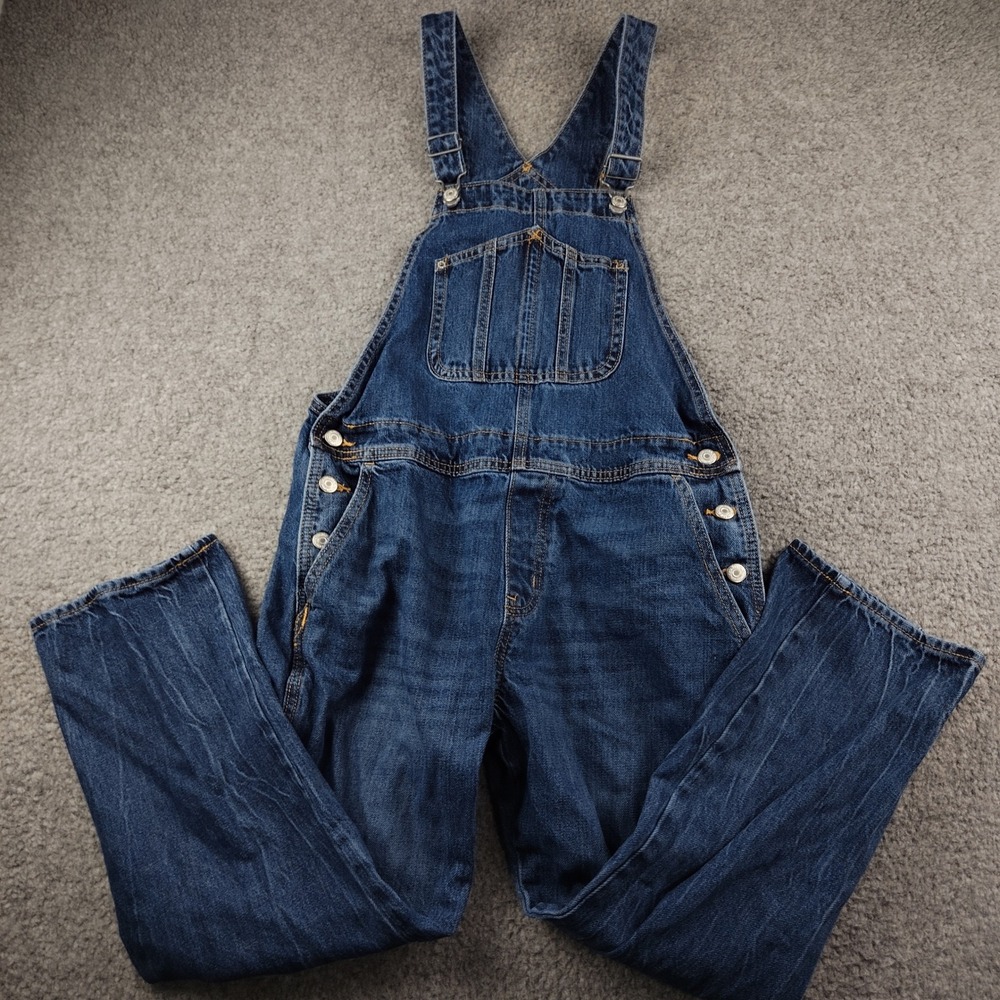 Old Navy Denim Overalls Womens 10 Petite Dark Wash Blue Cotton Straight Leg